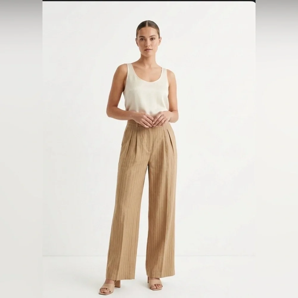 Linen-Blend Zara High-Waisted Pinstripe Wide Leg Pants Size Medium